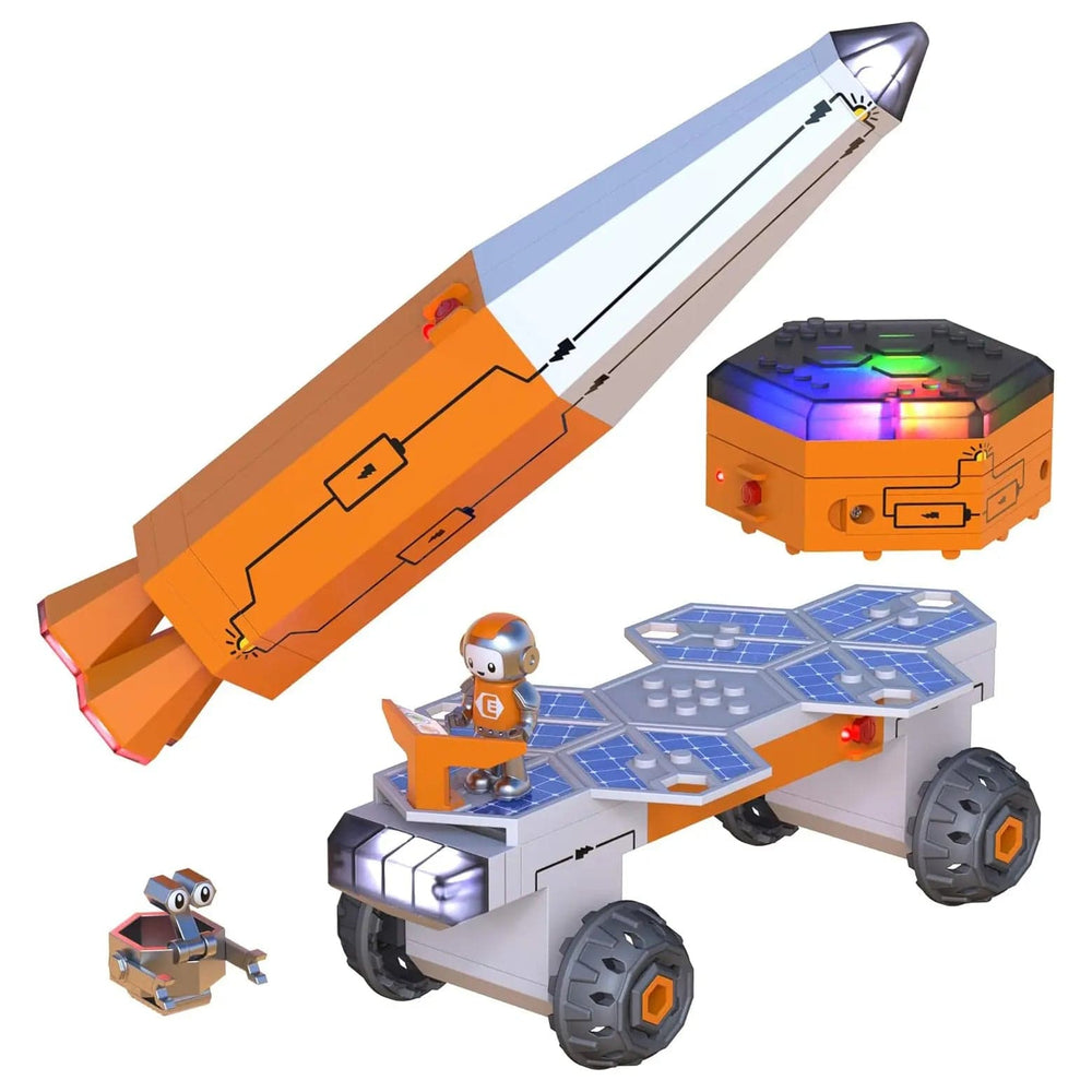 Circuit Explorer Rocket, rover and launch pad building kit with lights