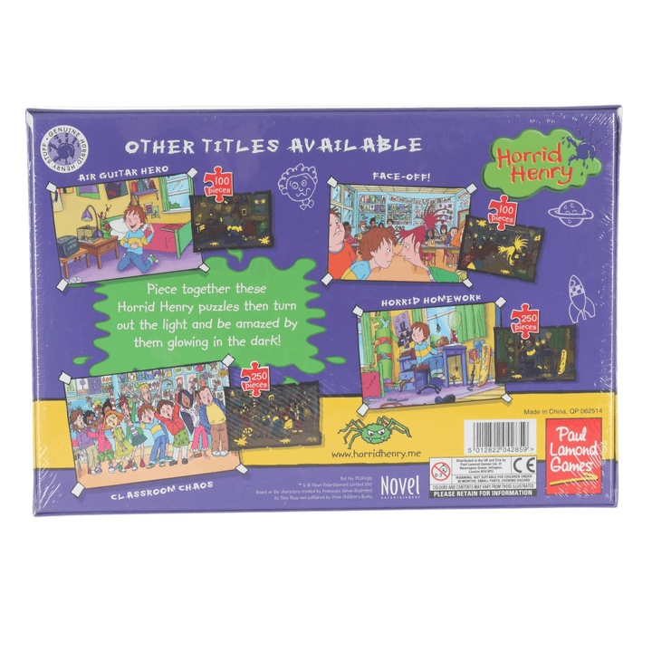 back view of classroom chaos purple jigsaw puzzle box