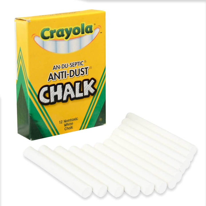 Crayola 12pk Chalk Sticks Anti Dust White Coloured 8cm