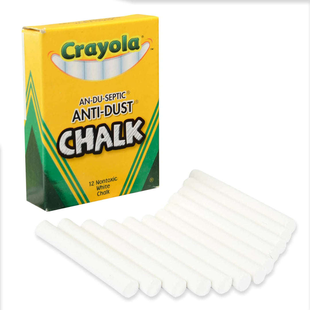 Crayola 12pk Chalk Sticks Anti Dust White Coloured 8cm