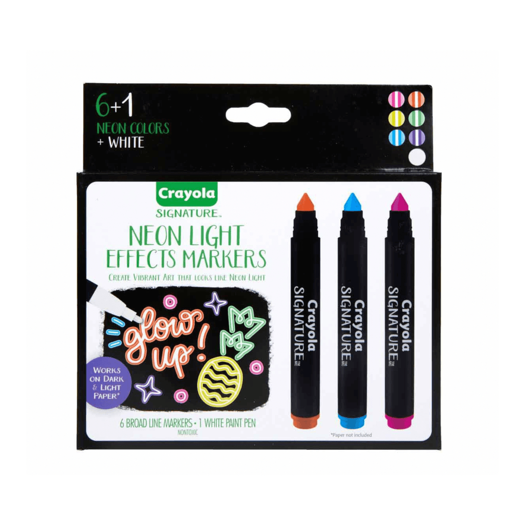 crayola signature neon light effects markers set in cardboard packaging