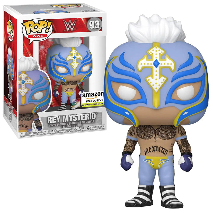 Funko Pop WWE Rey Mysterio vinyl figure with exclusive glow in the dark feature