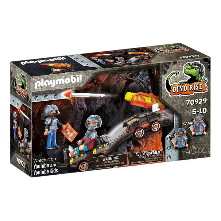 Plymobil dino rise rocket launcher with 2 figures in box packaging