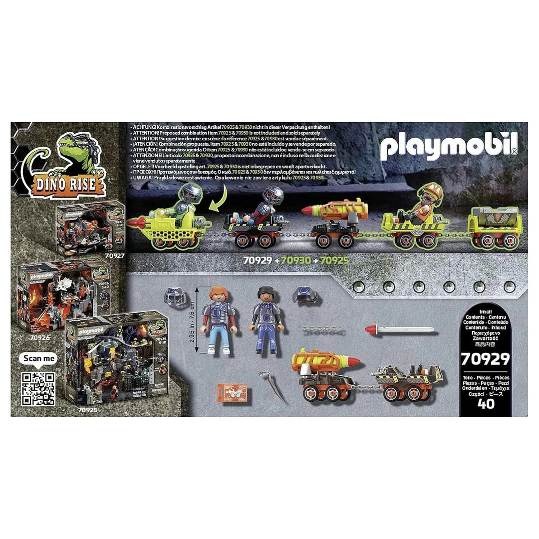 Back of the box of Playmobil Dinoe rise missile launcher 40 piece play set