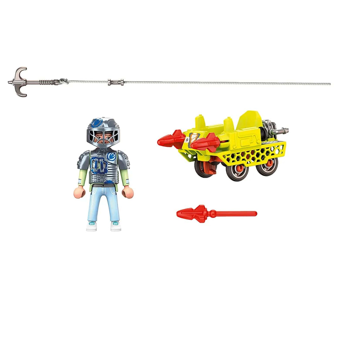 Playmobil Mine Cruiser with Milow figure, missile cannons and a grappling hook