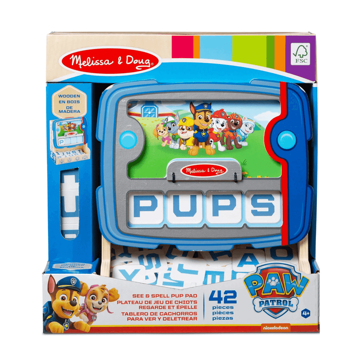 paw patrol x melissa &amp; doug see &amp; spell pup pad with 42 pieces included in the sed
