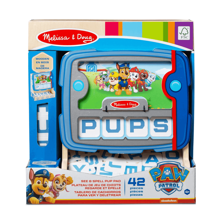 paw patrol x melissa & doug see & spell pup pad with 42 pieces included in the sed