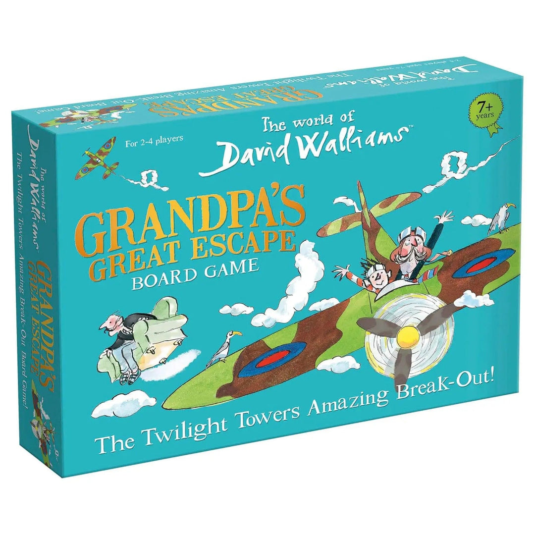 Box packaging of Grandpas Great escape board game from the novel by David Walliams The Twilight Towers Amazing break Out