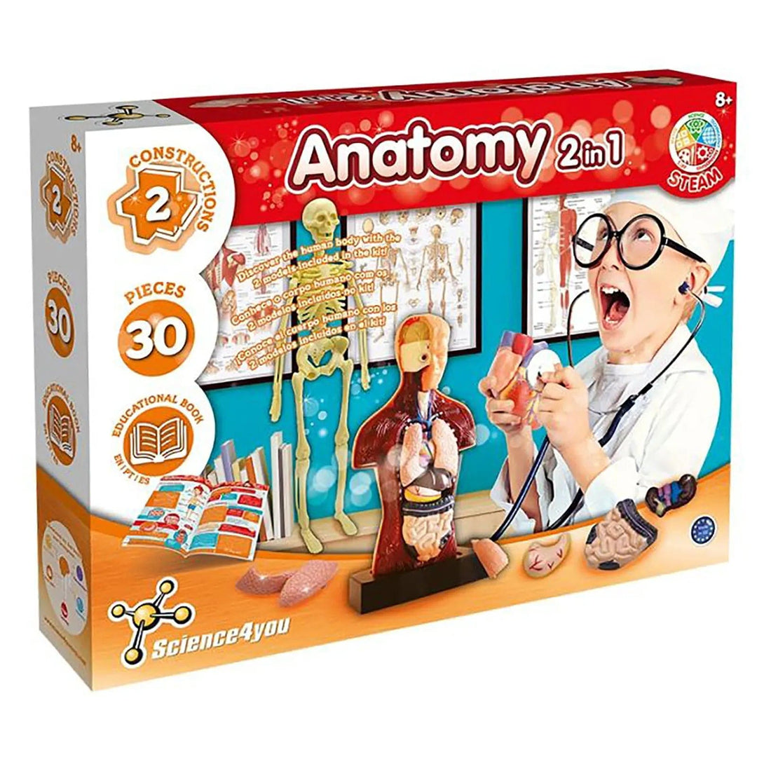 Science4you Anatomy 2 in 1 learning kit with 30 pieces and educational book in a box