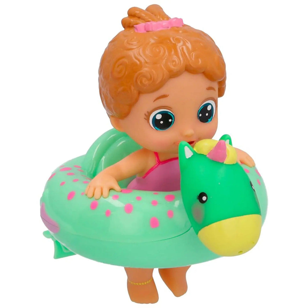 Bloopies Floaties doll in green unicorn design swim ring bath toy