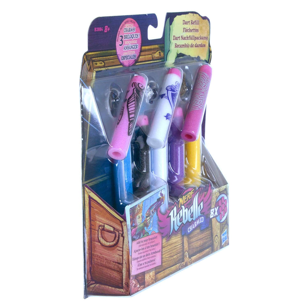 Side view of packaging of Nerf Rebelle Charmed refill darts
