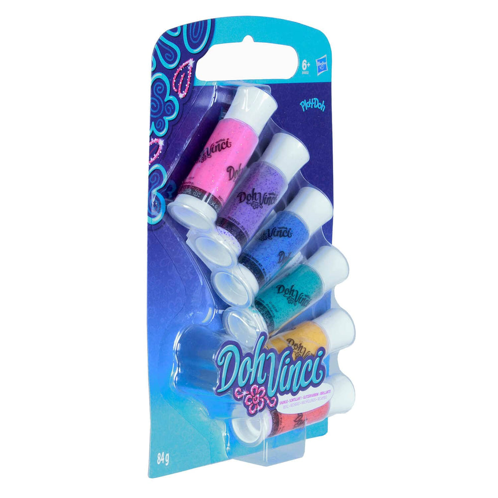 Packaging of 6 Doh Vinci glitter colour refills