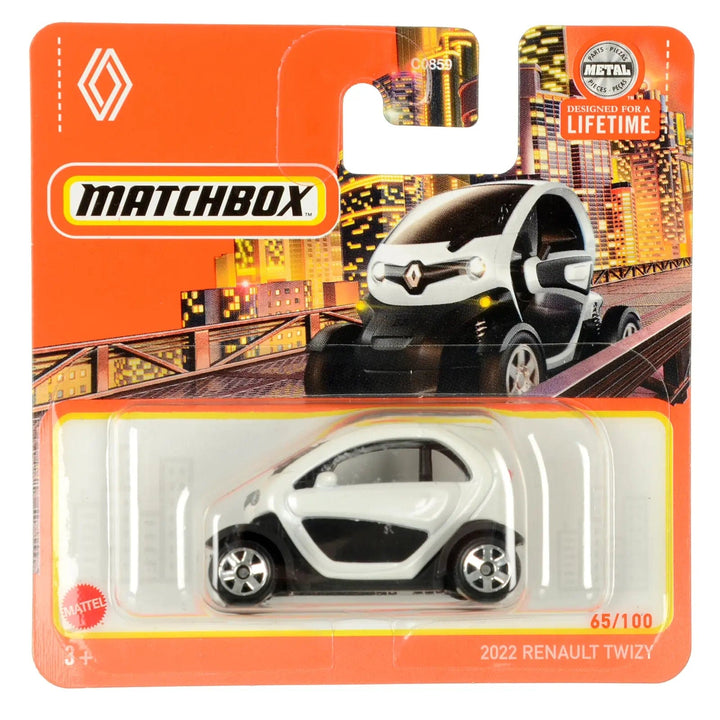 White 2022 Renault Twizy die-cast car in Matchbox packing