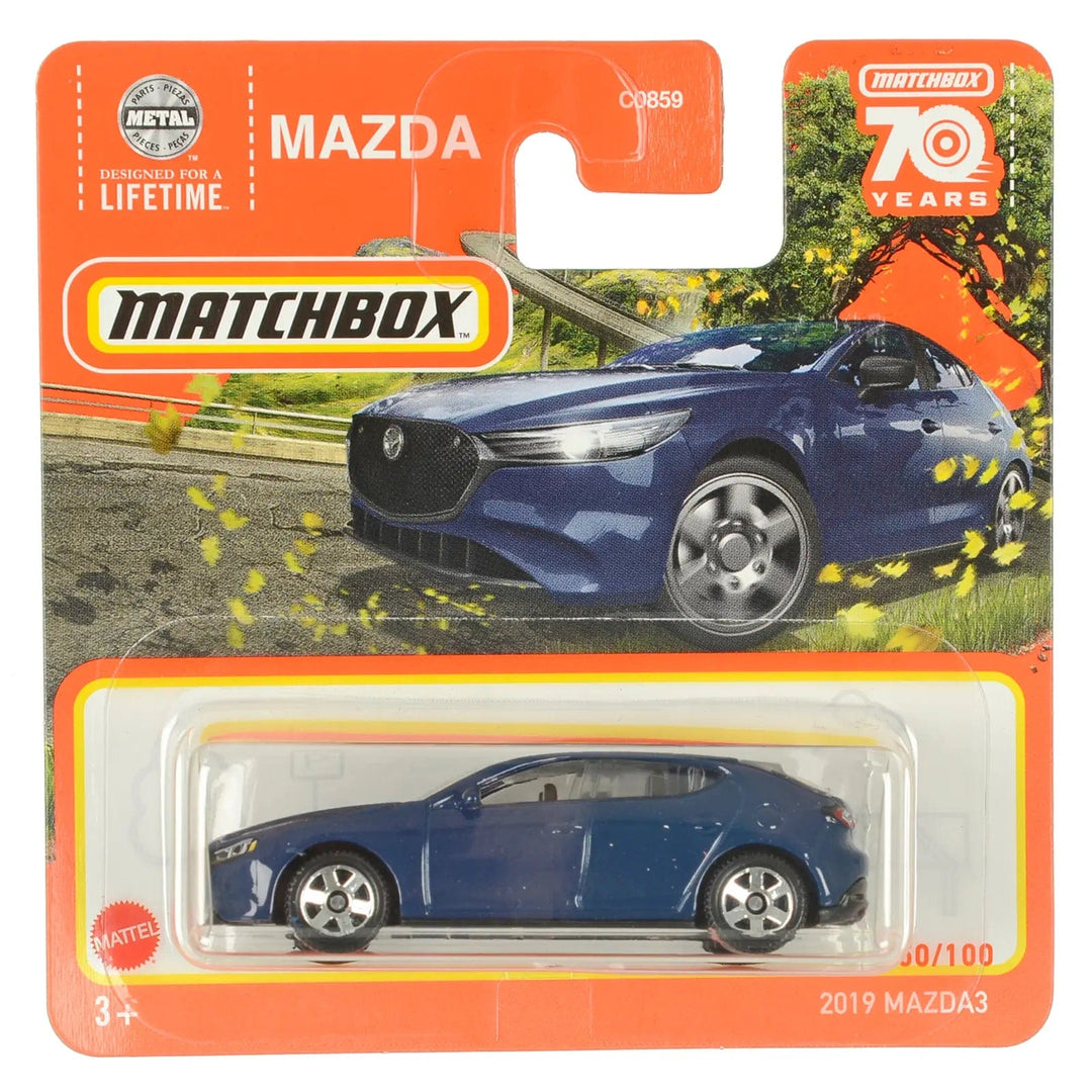 2019 Mazda 3 blue  die-cast car in Matchbox packing