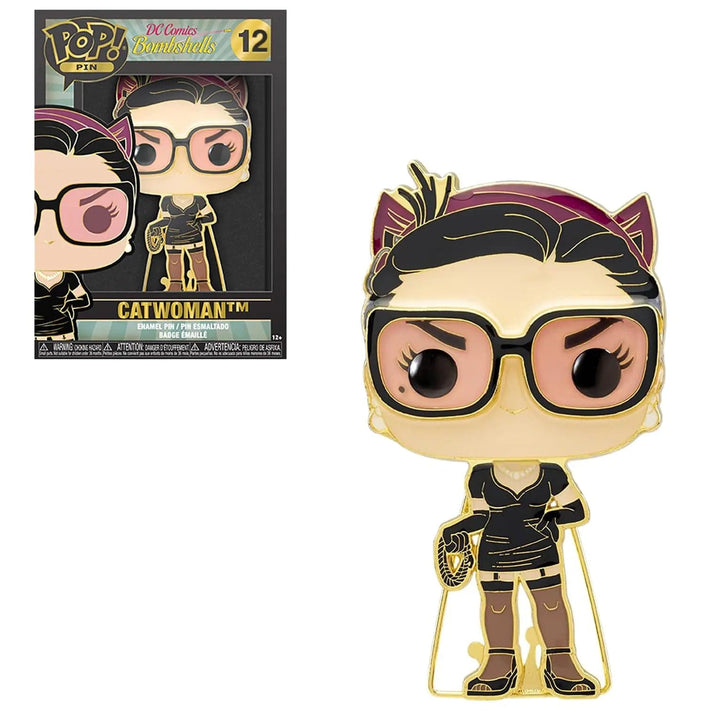 Catwoman Funko Pop pin with coloured enamel and removable stand