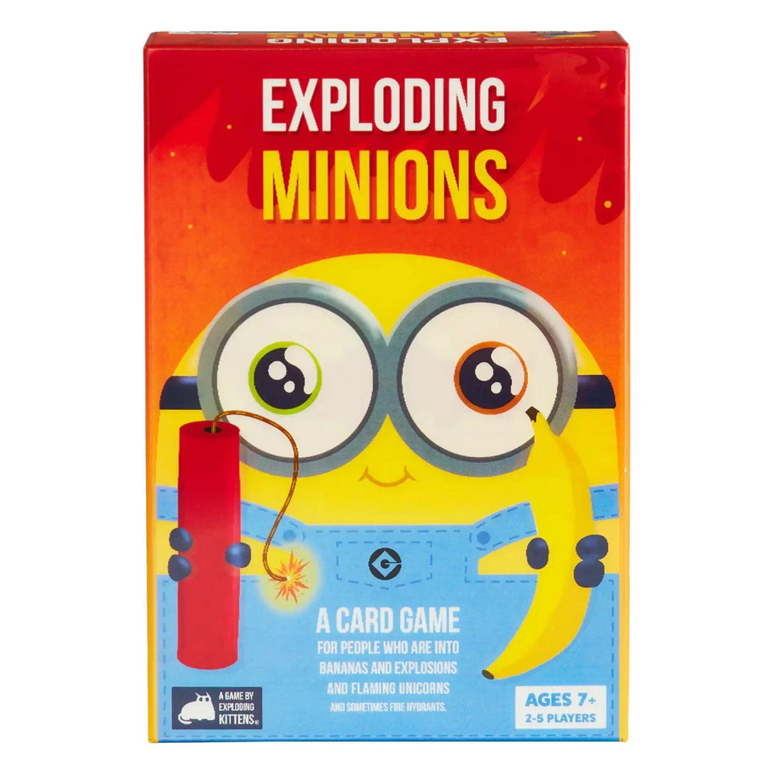 Box of Exploding Minions card game with banana and stick of dynamite