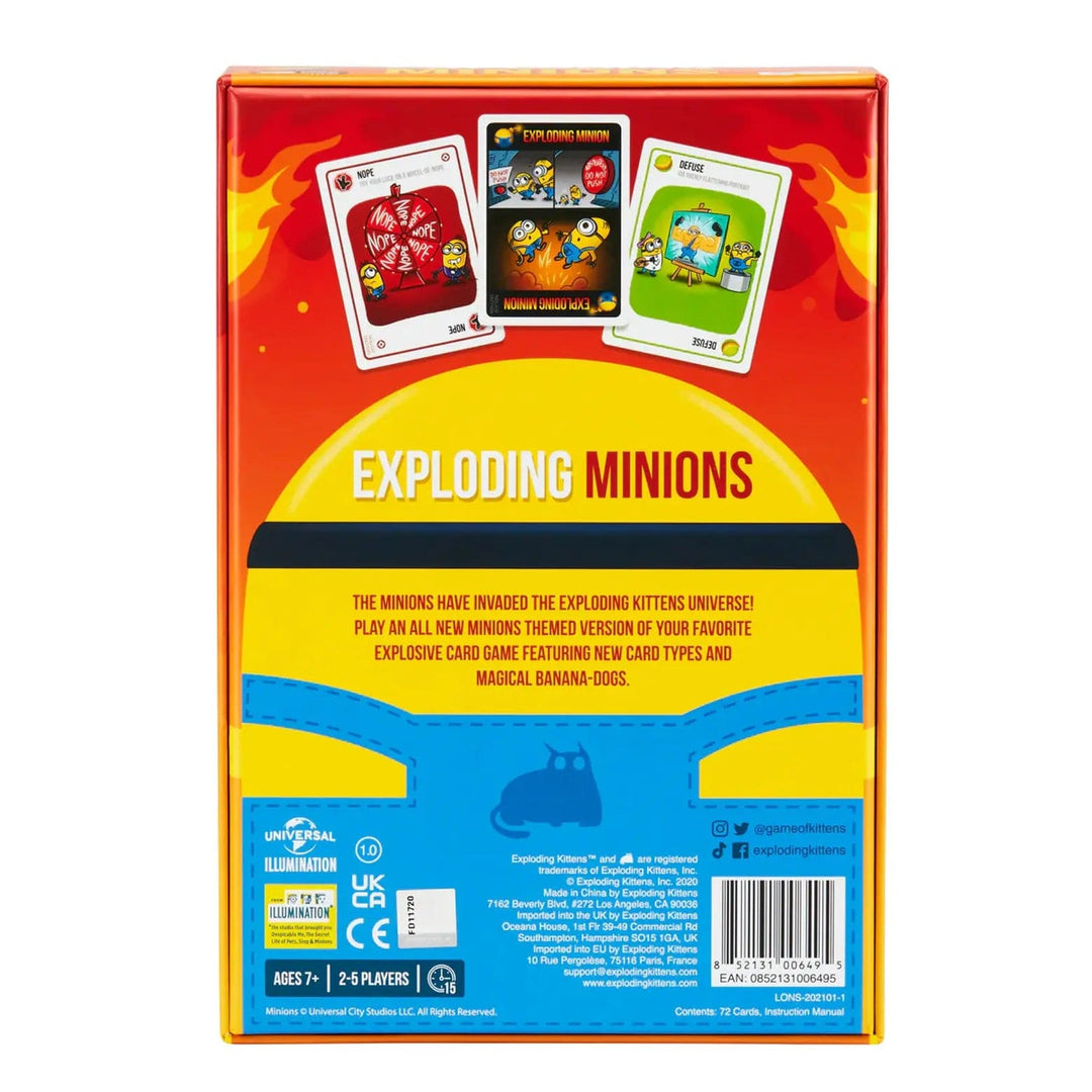 Back of the box of Exploding minions card game for all the family