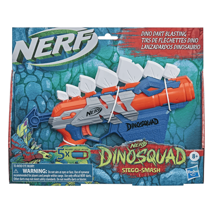 nerf dinosquad stego smash blaster gun in cardboard packaging