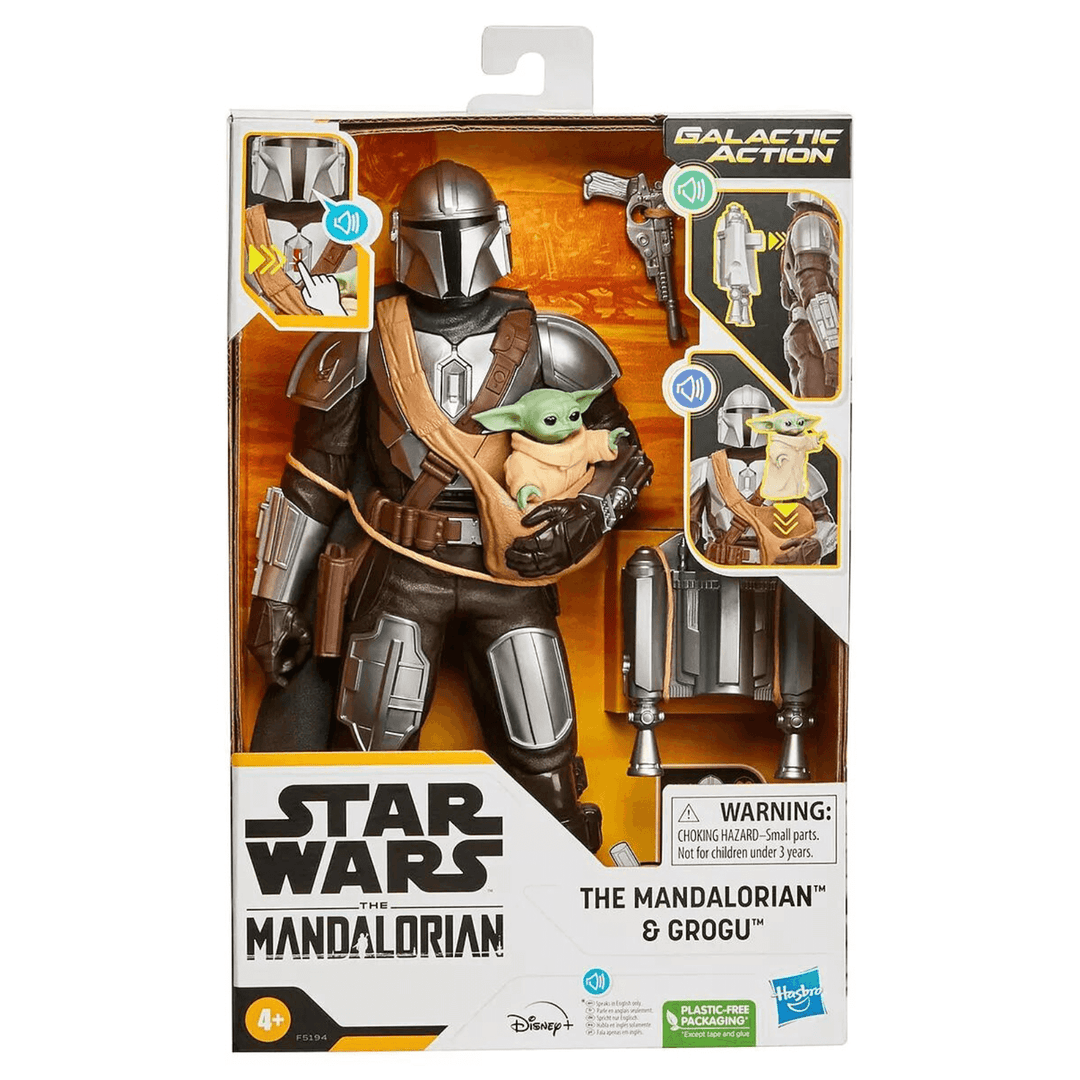 Star Wars the Mandalorian & Grogu action figure toy set in plastic free packaging.