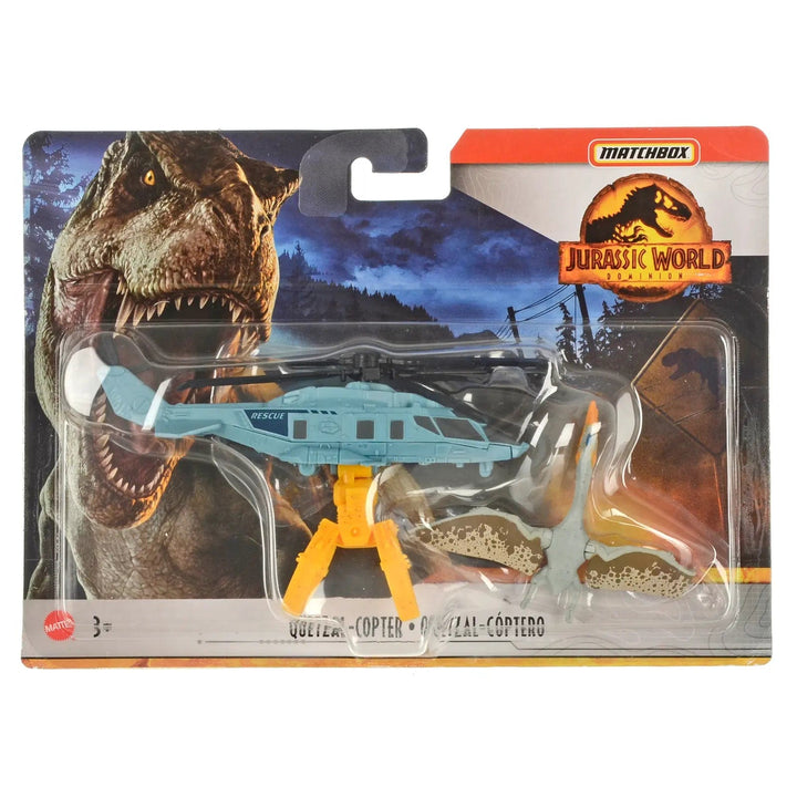 Quetzal and Helicopter Matchbox Jurassic World Vehicle and dinosaur playset