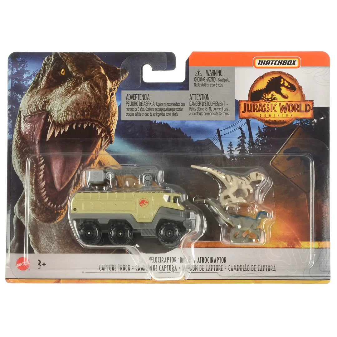 Velociraptors and Capture Truck Matchbox Jurassic World Vehicle and dinosaur playset