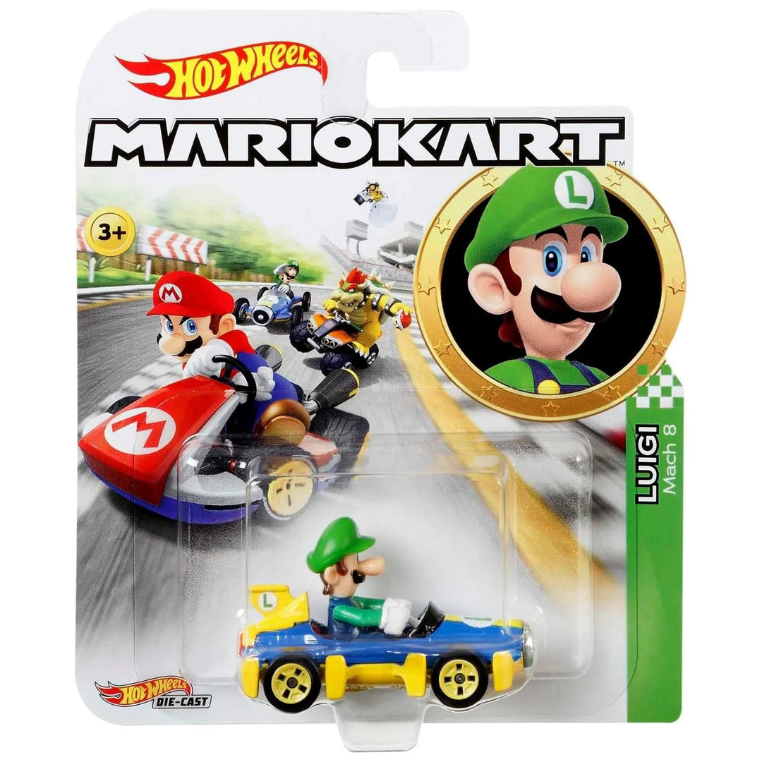 Hot Wheels Mario Kart Luigi in a die cast car