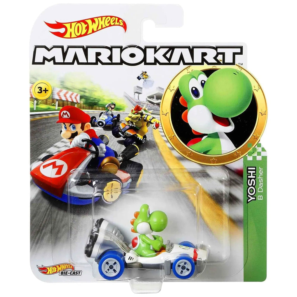 Hot Wheels Mario Kart Yoshi in a die cast B Dasher car