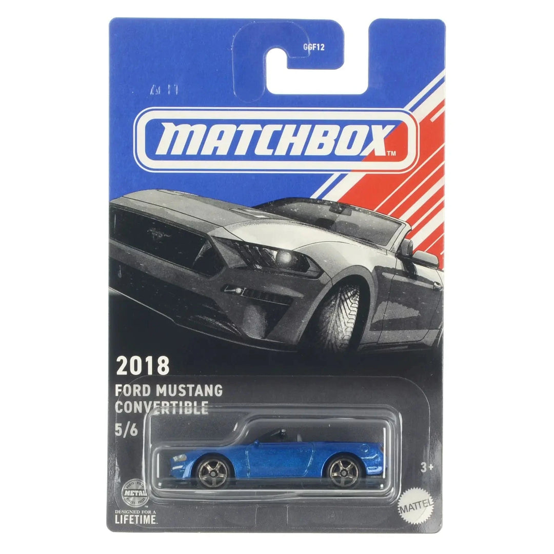 Matchbox GGF12 2018 For Mustang convertible in blue die-cast car in packaging