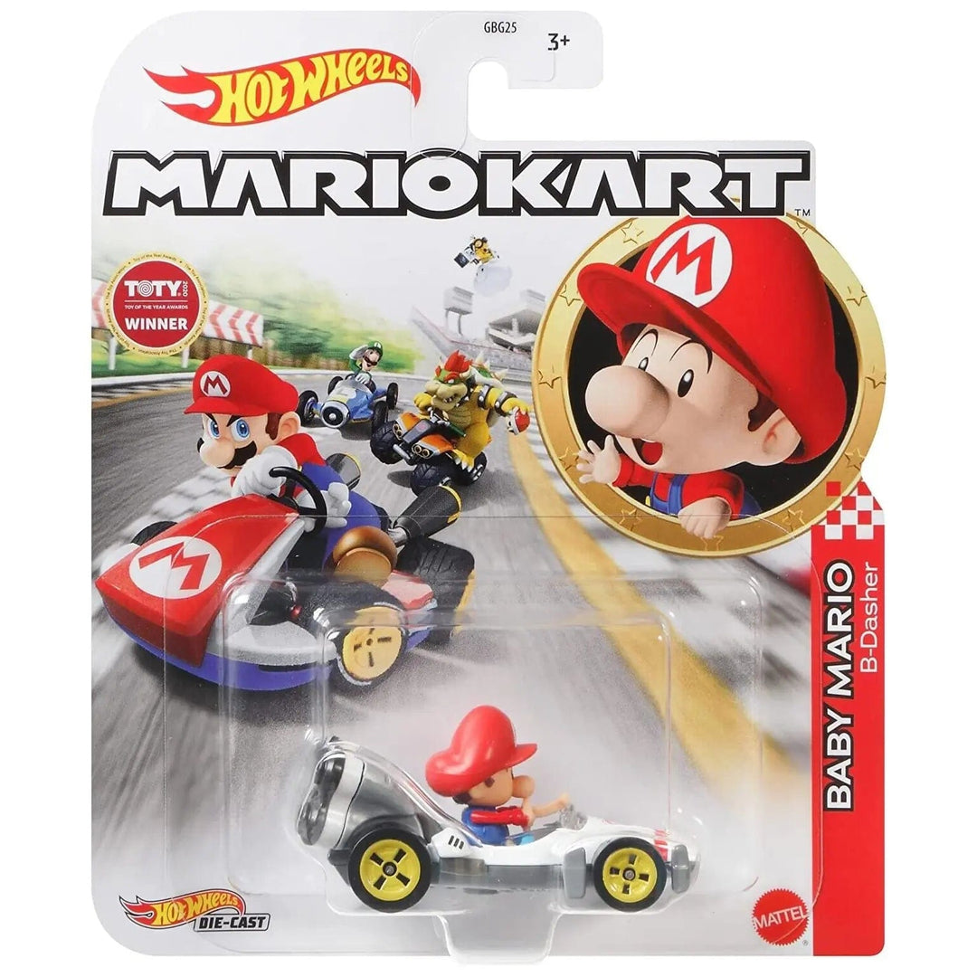 Hot Wheels Mario Kart Baby Mario in a die cast B Dasher car