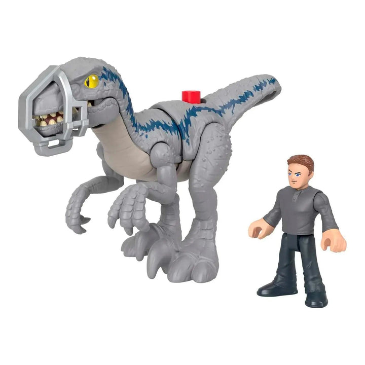 Breakout Blue dinosaur with muzzle, and Owen action figures