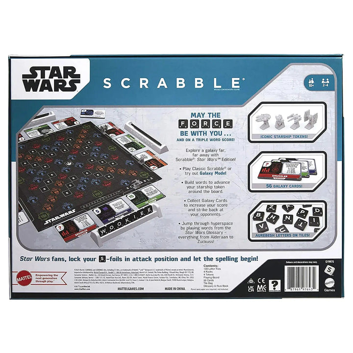 Back of the box of Star Wars Scrabble game