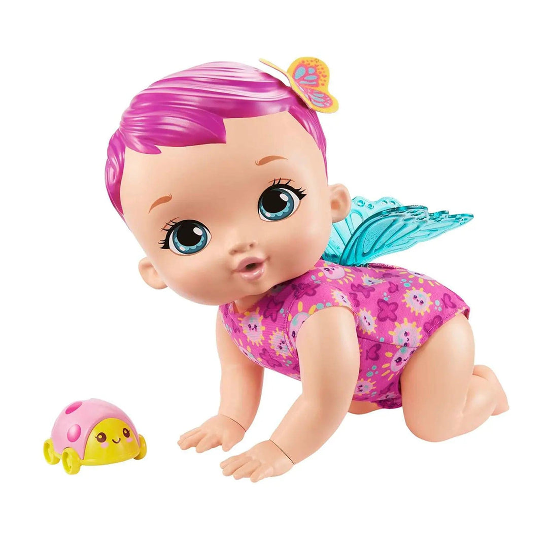 Butterfly Baby doll with pink hair and ladybird creature