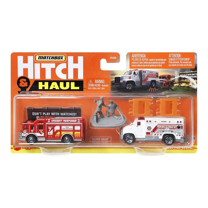 Fire Rescue Hitch & Haul vehicles set from Matchbox with Fire Engine and Ambulance