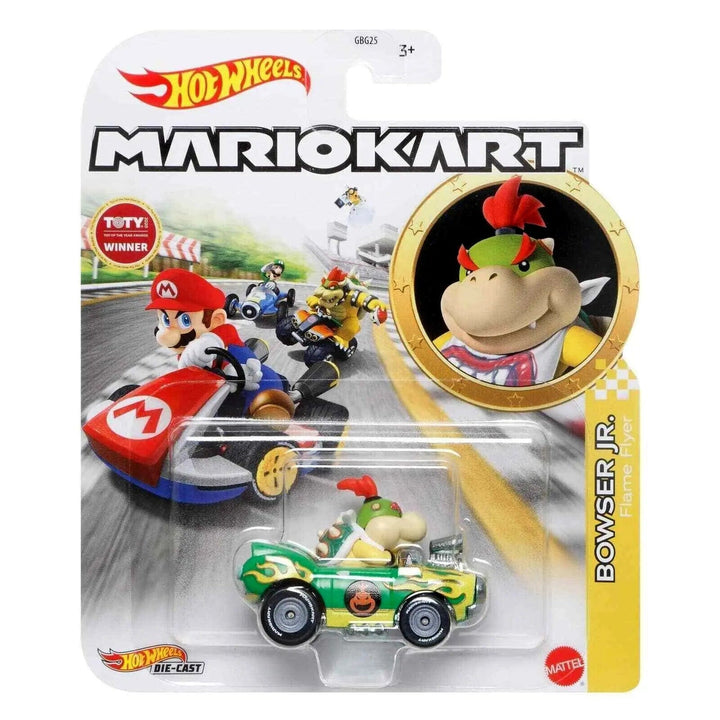 Hot Wheels Mario Kart Bowser Jr. in a die cast Flame Flyer car