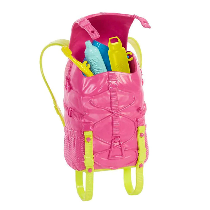 Barbie's rucksack that opens to store camping accessories