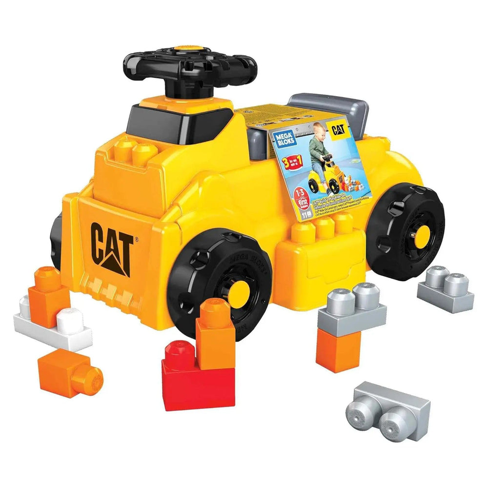 Yellow CAT construction vehicle with 1- mega Boks bricks for toddlers