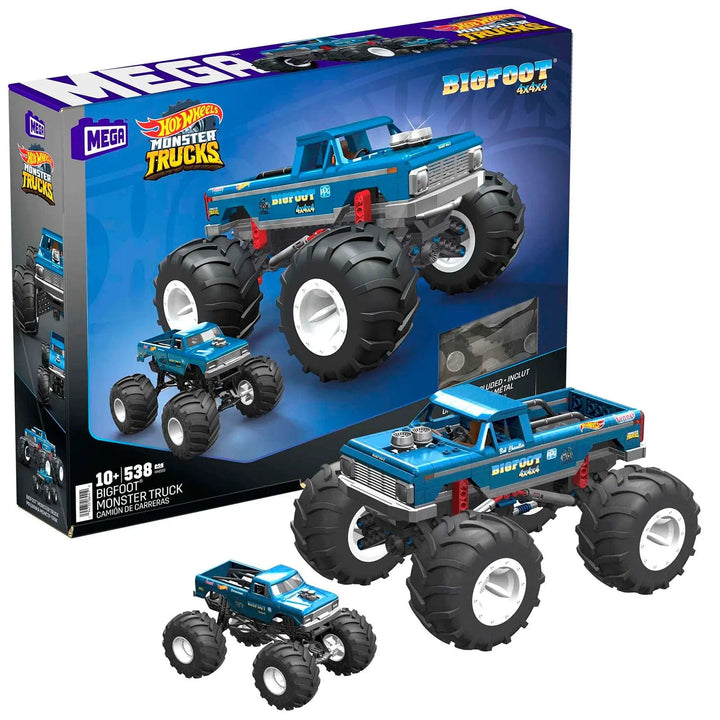 Box, built model and die-cast Bigfoot monster truck construction kit