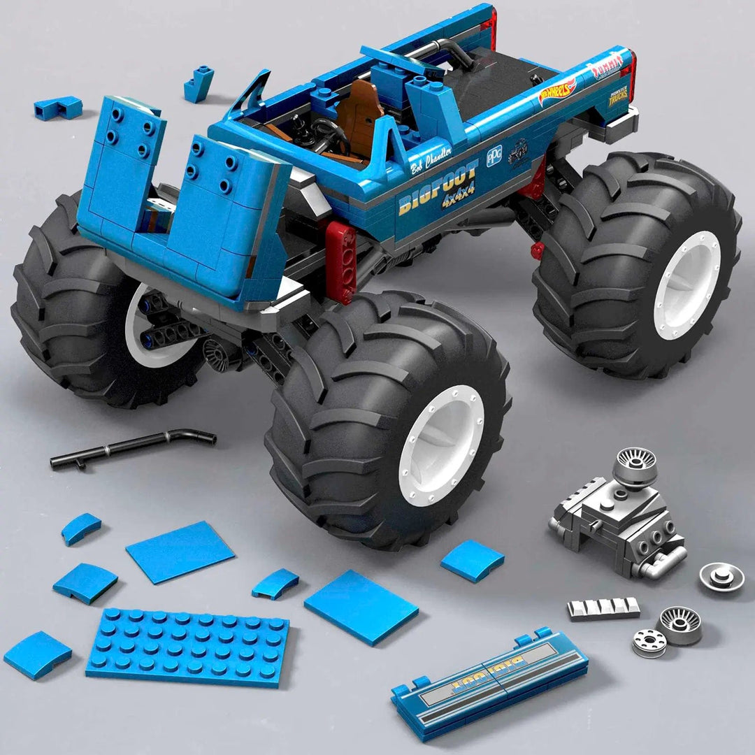 Partly built Bigfoot monster truck with giant wheels