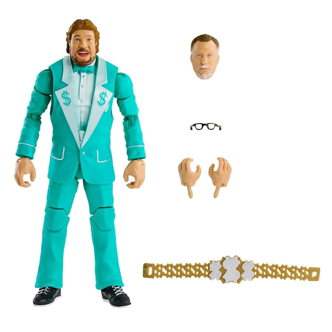 WWE Legnds Million Dollar Man Ted Dibiase action figure in blue suit with swappable body parts and accessories