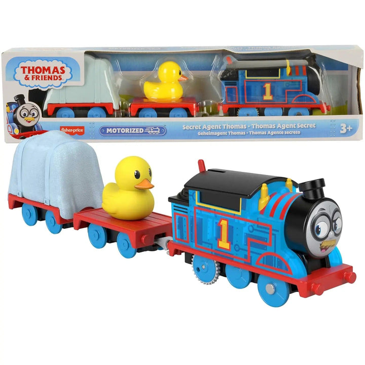 Secret Agent Thomas & Friends motorised train engine with 2 cars and yellow duck