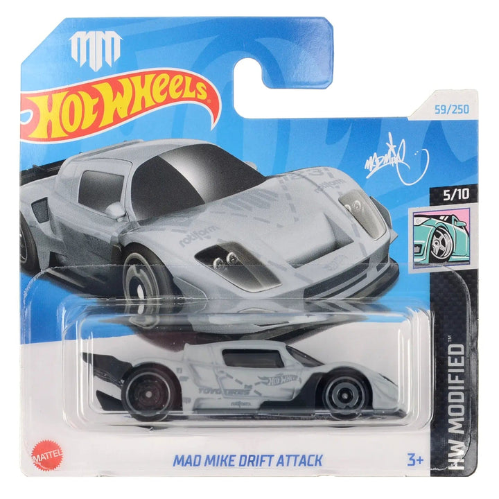 Hot Wheels Modified series Mad Mike Drift Attack silver die-cast car