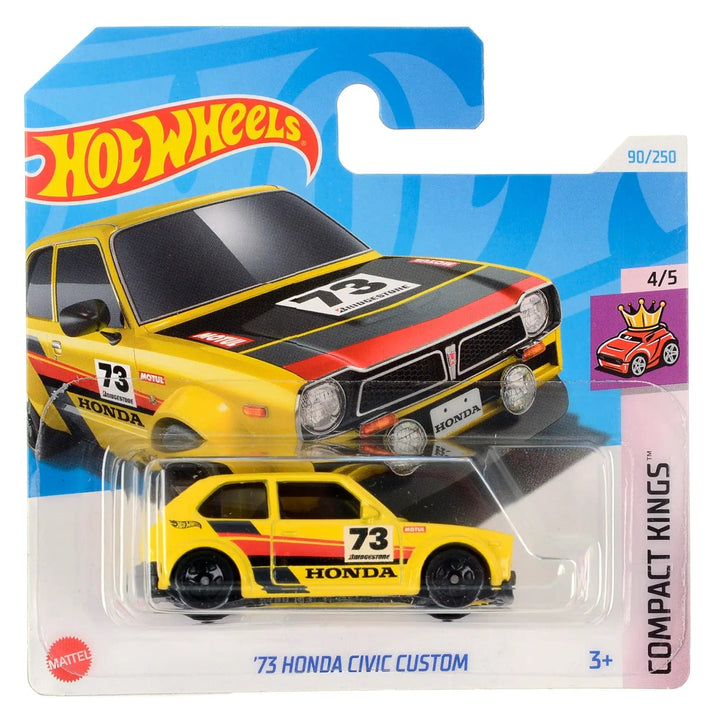 Hot Wheels Compact Kings series '73 Honda Civic Custom die-cast car in yellow