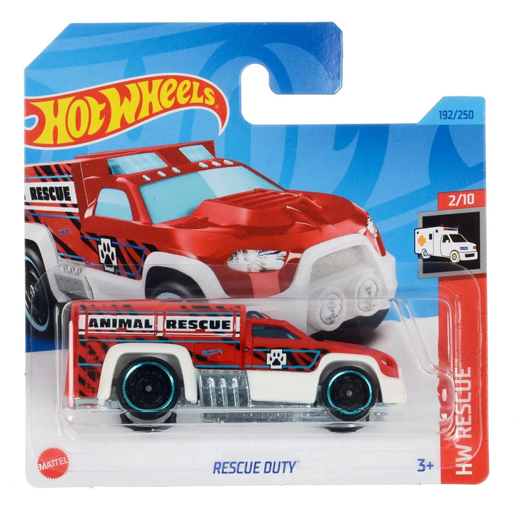 Animal Rescue Duty Wagon Hot Wheels Rescue die-cast car in display packaging