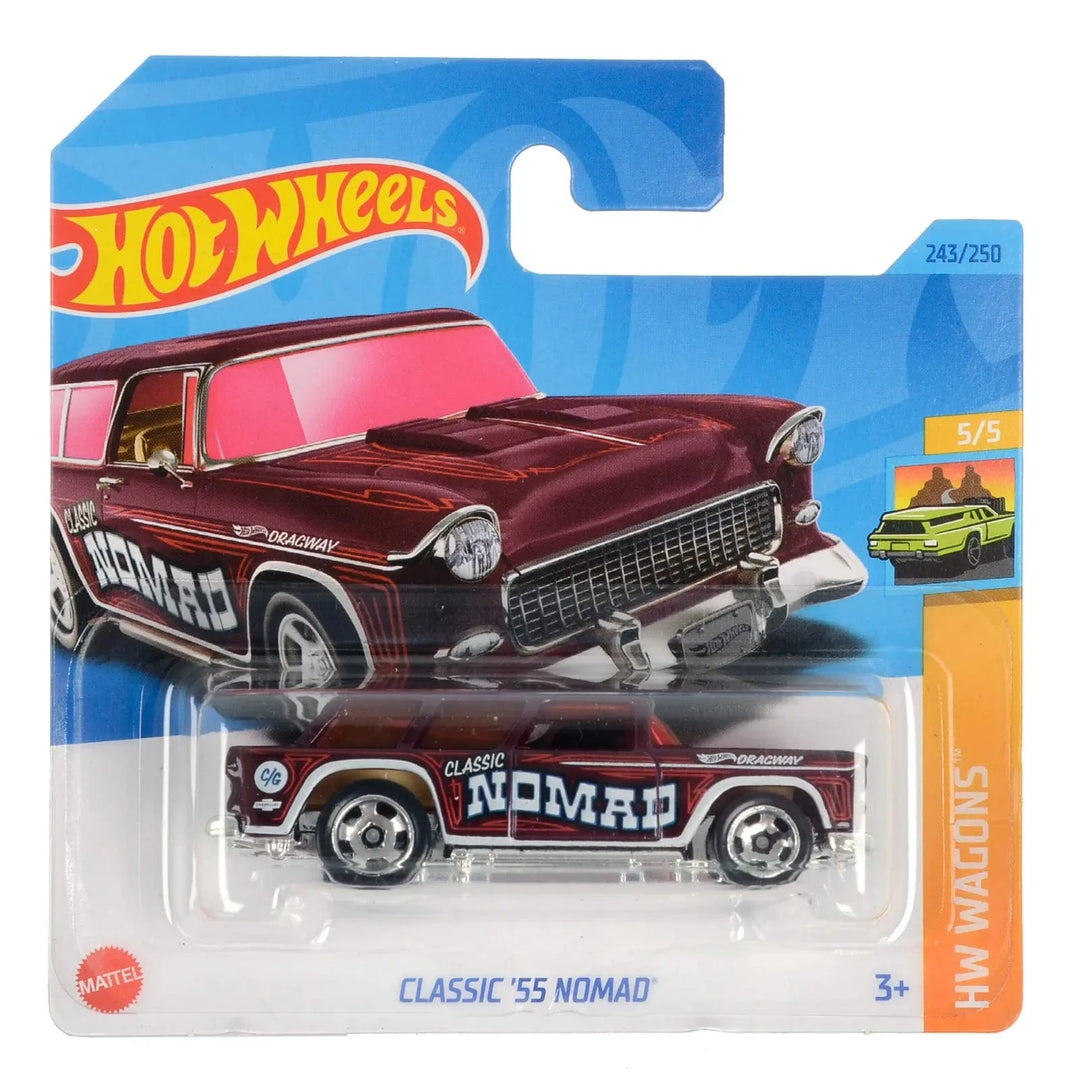 Dark red Classic '55 Nomad Hot Wheels Wagons car in display packaging