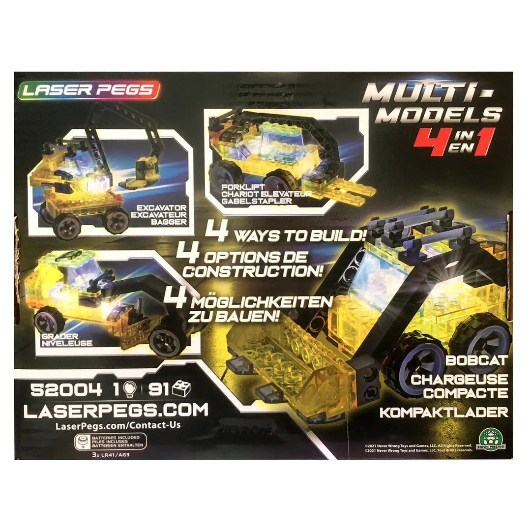 Back of the box of Laser Pegs construction vehicles building set