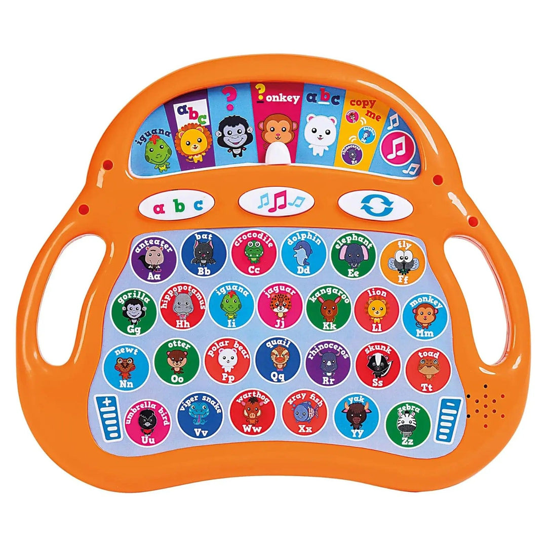 Orange alphabet learning toy with 2 handles