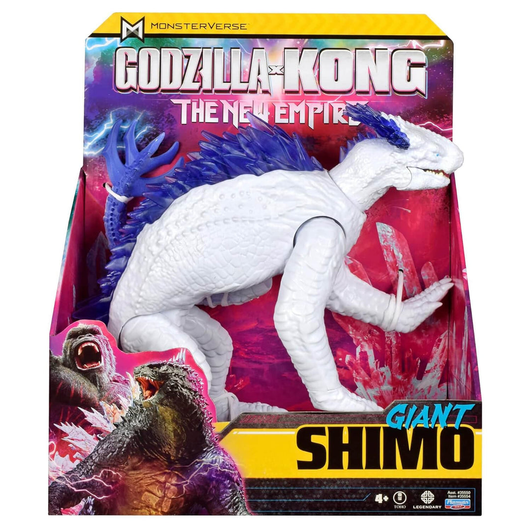 Toy figure packaging of 'Giant Shimo', with blue hair, from the 'Godzilla x Kong: The New Empire' series.