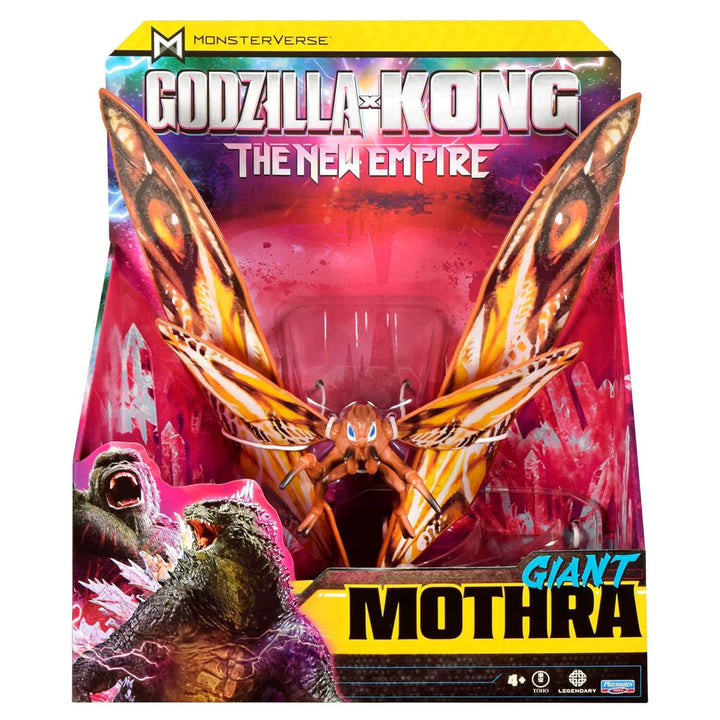 Giant Mothra toy figure packaging with 'Godzilla vs. Kong: The New Empire' branding.