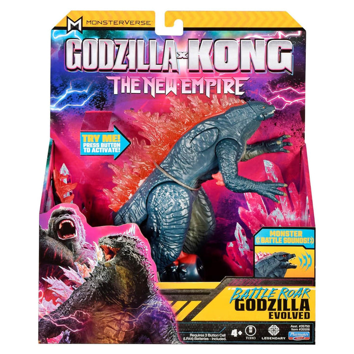Battle Roar Godzilla evolved action figure in packaging for 'Godzilla x Kong: The New Empire'