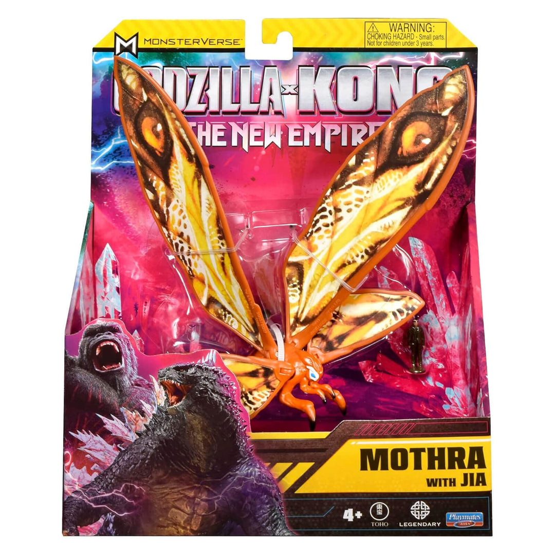 Mothra action figure packaging with Mothra and Jia on a colorful background